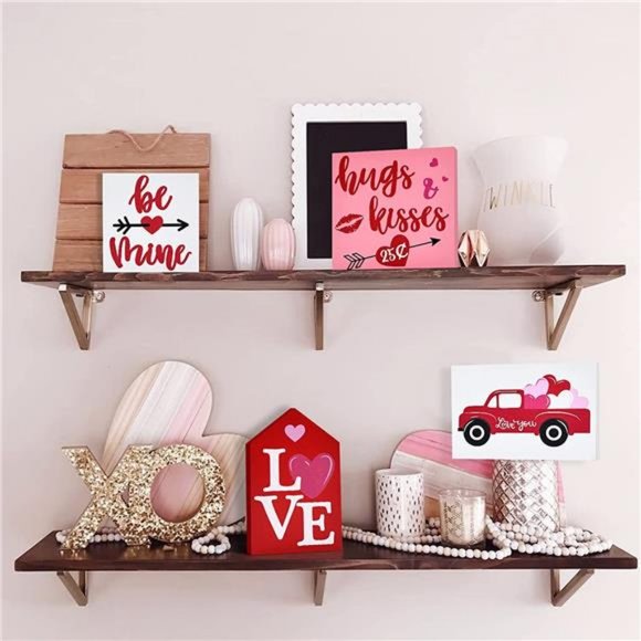 Valentine's Day Tiered Tray Decor Rustic Wooden Decorations Love Sign Set of 4 - Picture 1 of 7